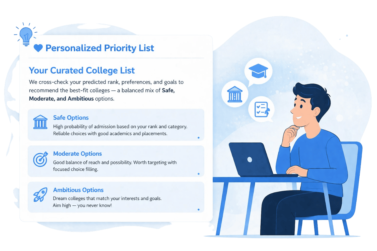 Personalised college priority list screenshot
